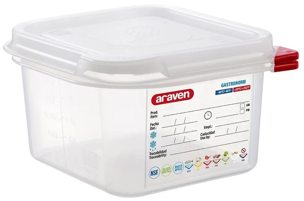 Φαγητοδοχείο Πλαστικό Hermet.Gn 1/6 AR00003024-1.7Lt 176X162X100Mm Araven Plastic