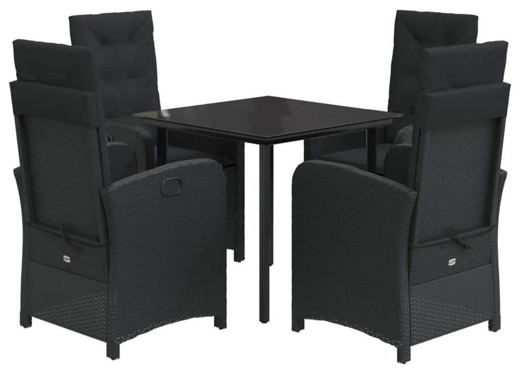 vidaXL Σετ Τραπεζαρίας Κήπου 5 Τεμαχίων Μαύρο Συνθ. Ρατάν με Μαξιλάρια