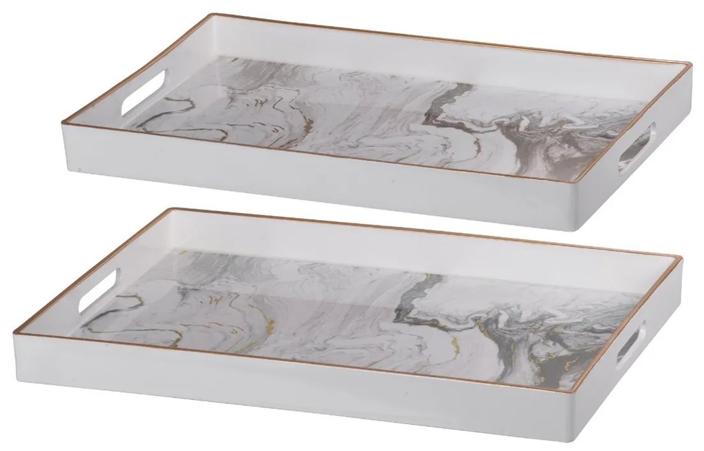 Artekko Tray Δίσκος Διακοσμητικός Πλαστικό Μαύρο Λευκό (48x36x5)cm Σετ/2 Artekko DF43576-WHIT-DS