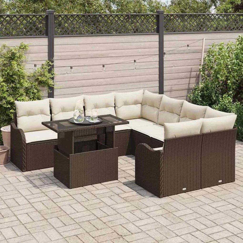 vidaXL Σετ Καναπέ Κήπου 9 pcs Καφέ 100 x 55 x 73 εκ. Πολυ ράταν