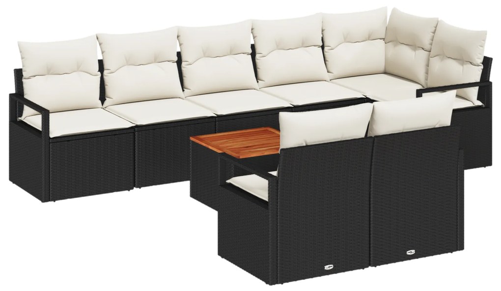 vidaXL Σετ Καναπέ Κήπου 9 pcs Μαύρος, λευκός Μεγάλο Ρατάν, Πολυεστέρας