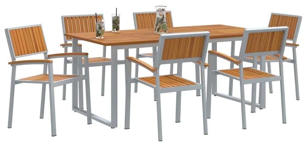 vidaXL Σέτ φαγητού για κήπο 7 pcs Γκρι και καφέ 180 x 90 x 75 cm