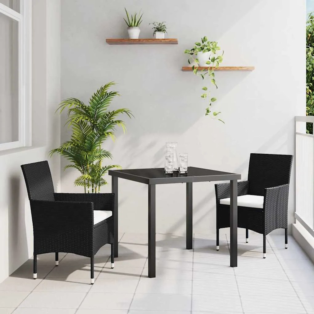 vidaXL Σέτ φαγητού για κήπο με μαξιλάρι 3 pcs Μαύρο Πολυ ράταν