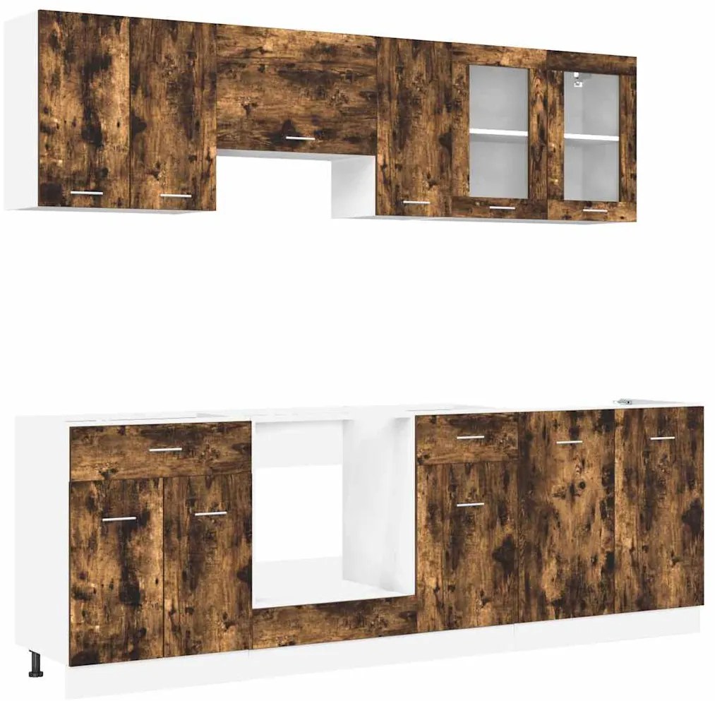 vidaXL Σετ ντουλαπιών κουζίνας 8 pcs Καπνιστή δρυς 240 x 46 x 81.5 εκ.