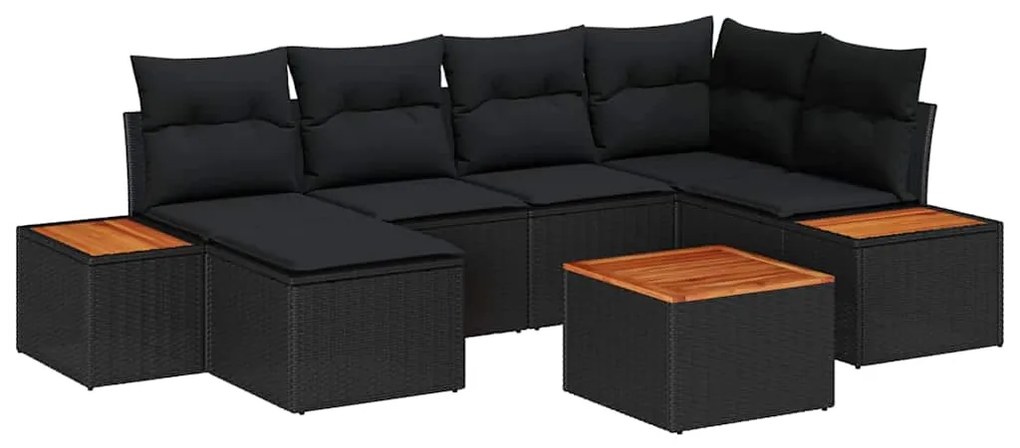 vidaXL Σετ Καναπέ Κήπου με μαξιλάρι 7 pcs Μαύρο Πολυ Ρατάν