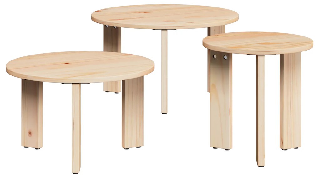vidaXL Τραπεζάκι σαλονιού 3 pcs Φυσικό 47.5 x 47.5 x 27 εκ.