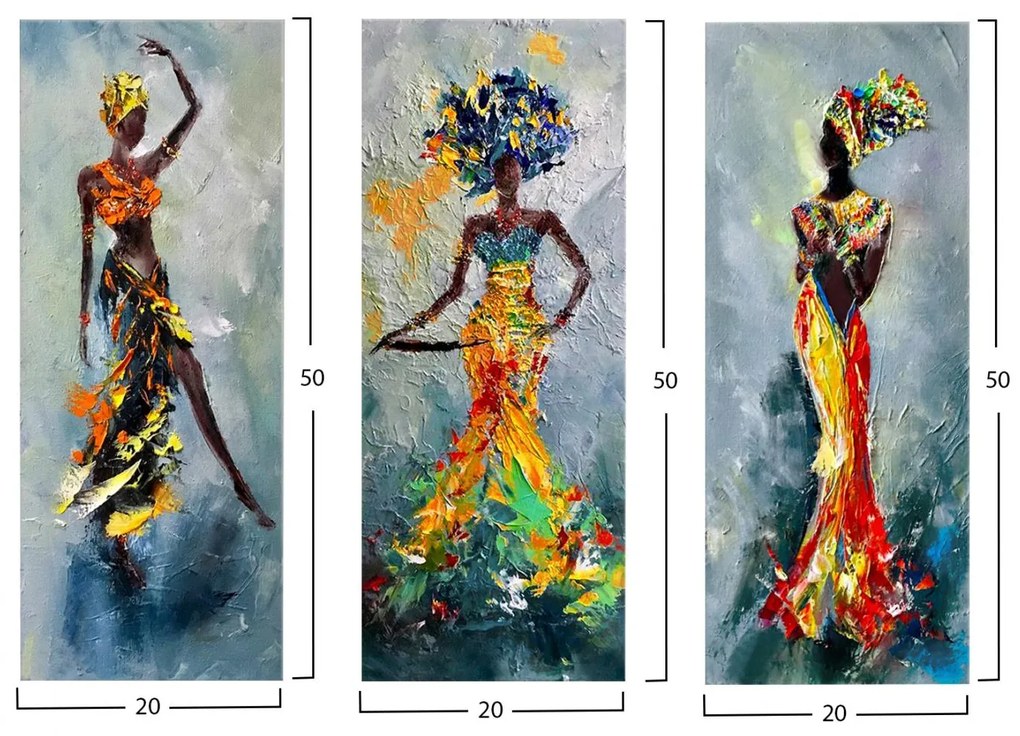 ΠΙΝΑΚΑΣ ΤΡΙΠΤΥΧΟ MDF AFRICAN GIRL IN COLORFUL DRESS  60X0,3X50 εκ.