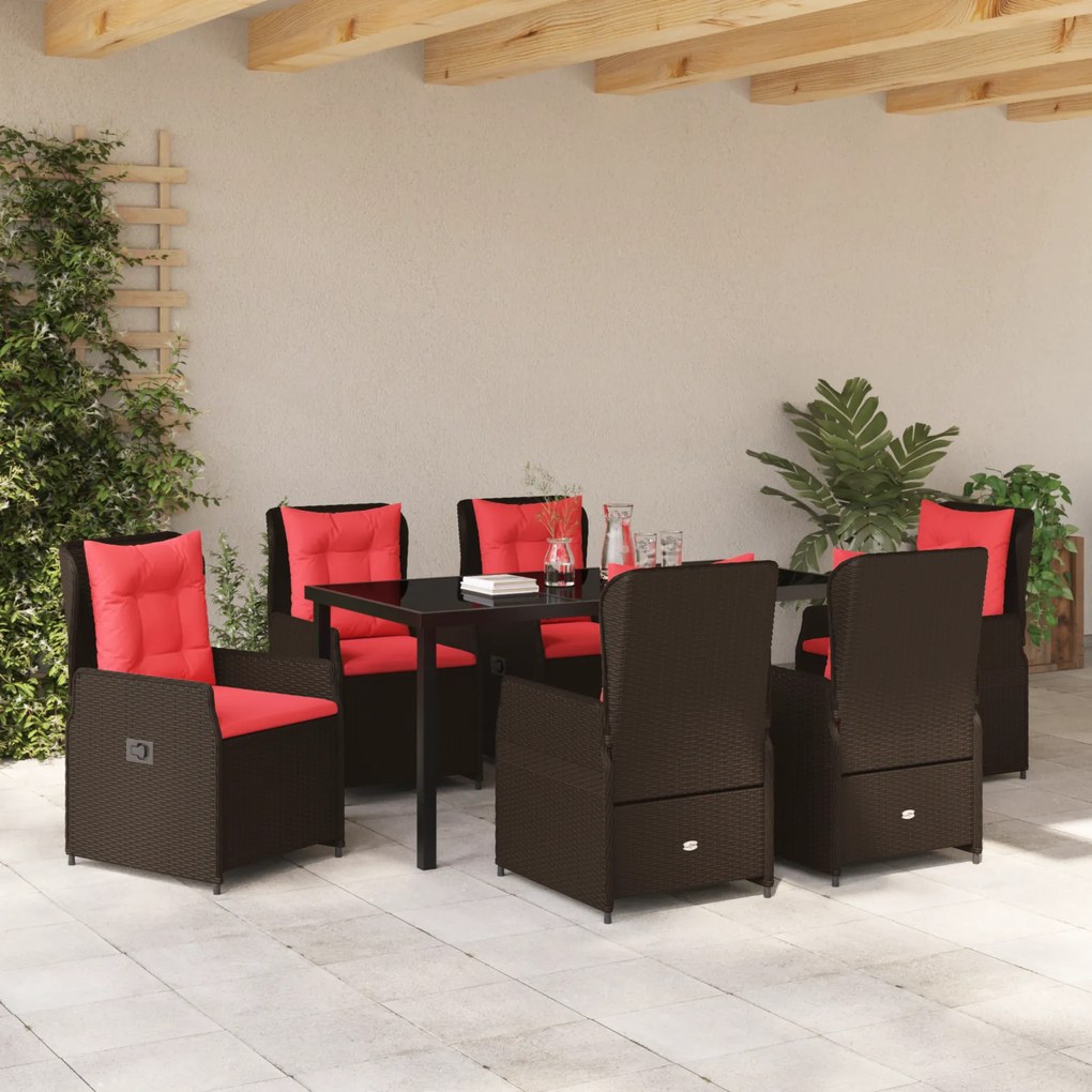 vidaXL Σέτ φαγητού για κήπο 7 pcs Καφέ Πολυ ράταν