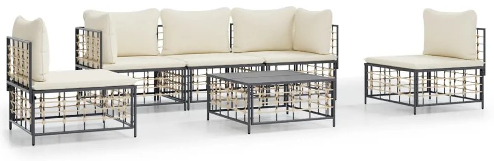 vidaXL Σαλόνι Κήπου Σετ 6 Τεμαχίων Ανθρακί Συνθετικό Ρατάν &amp; Μαξιλάρια