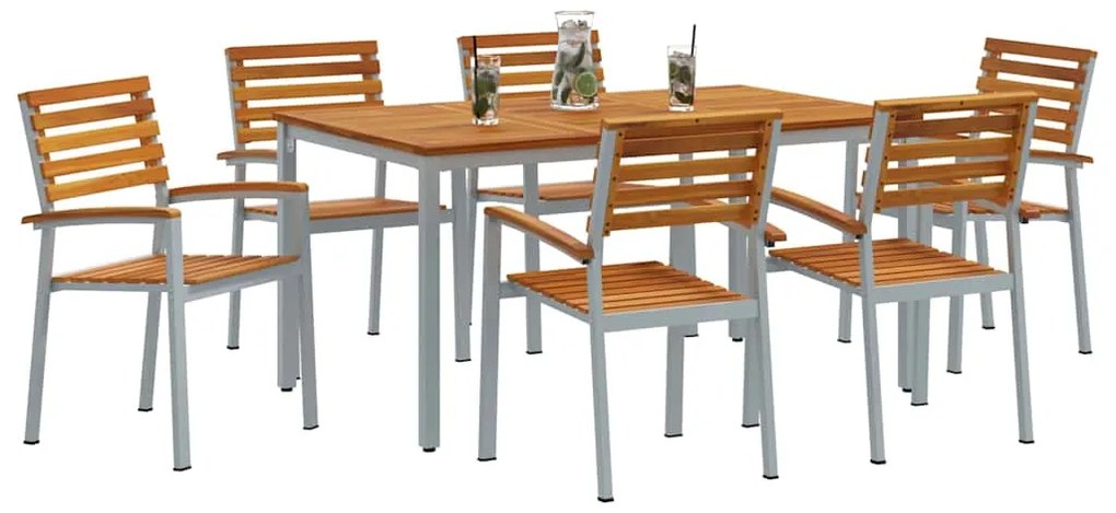 vidaXL Σέτ φαγητού για κήπο 7 pcs Γκρι και καφέ 150 x 90 x 75 cm