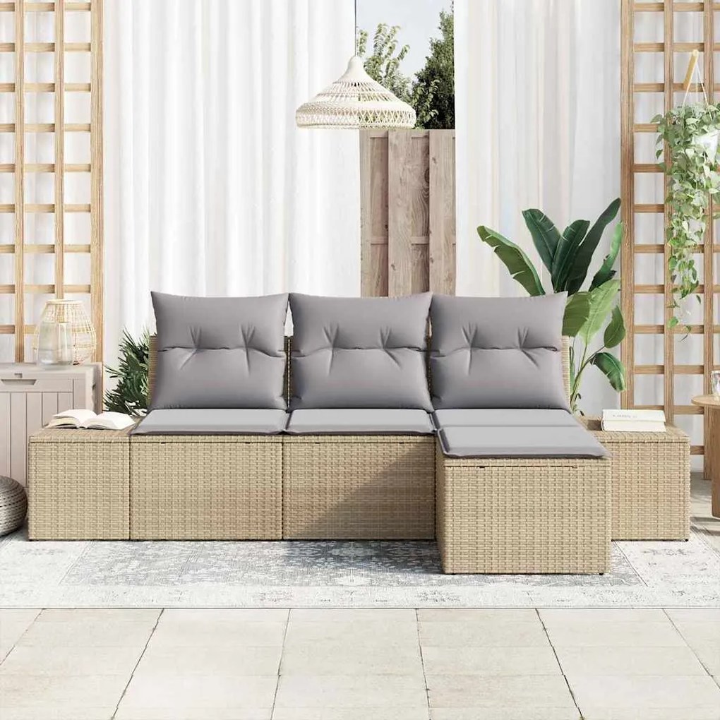 vidaXL Σετ Καναπέ Κήπου με μαξιλάρι 4 pcs Μπεζ, Ανοιχτό Γκρι