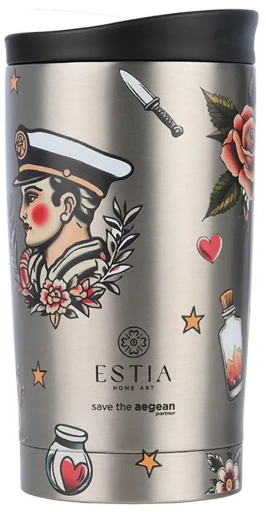 Ποτήρι - Θερμός Old School Ink Save The Aegean 01-31916 350ml Silver-Multi Estia