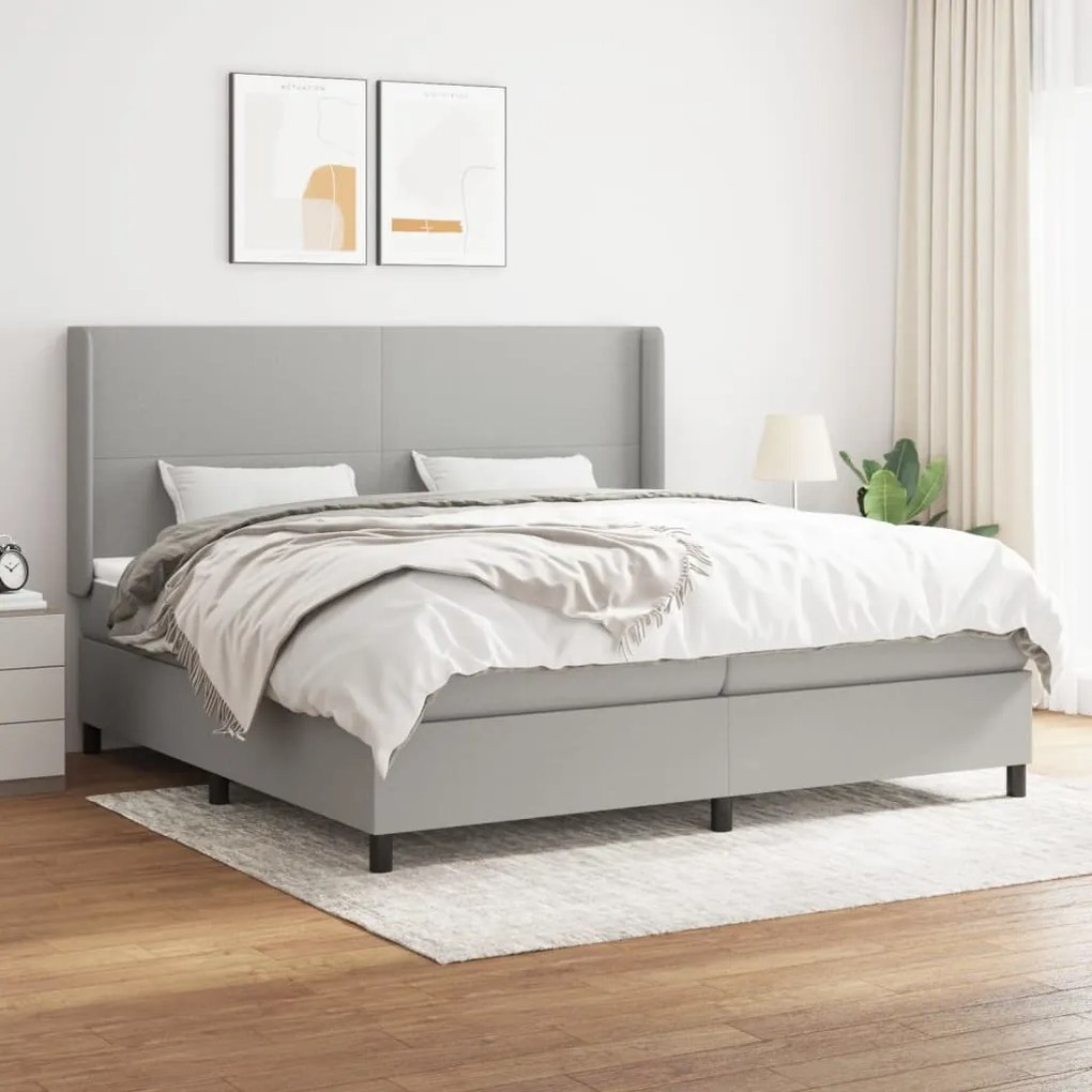 Κρεβάτι Boxspring με Στρώμα Ανοιχτό Γκρι 200x200 εκ. Υφασμάτινο - Γκρι