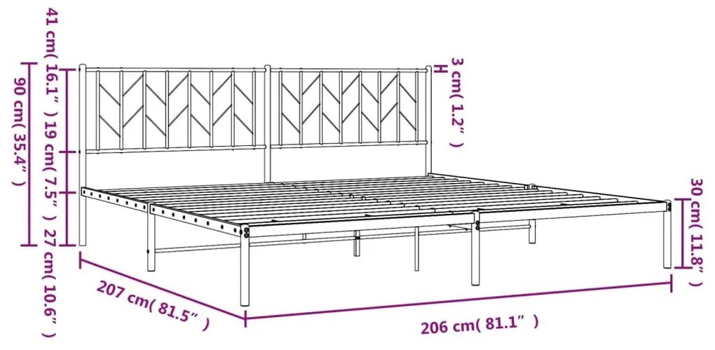 Πλαίσιο Κρεβατιού με Κεφαλάρι Μαύρο 200 x 200 εκ. Μεταλλικό - Μαύρο