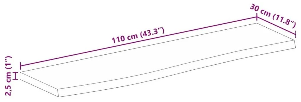 Επιφάνεια Τραπεζιού 110x30x2,5 εκ. Live Edge Μασίφ Ξύλο Μάνγκο - Καφέ