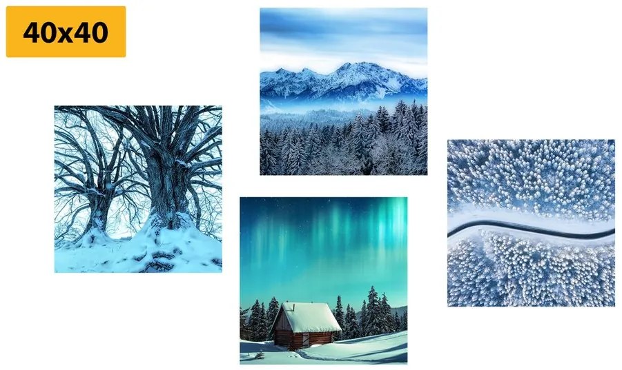 Σετ εικόνων χιονισμένο τοπίο - 4x 60x60