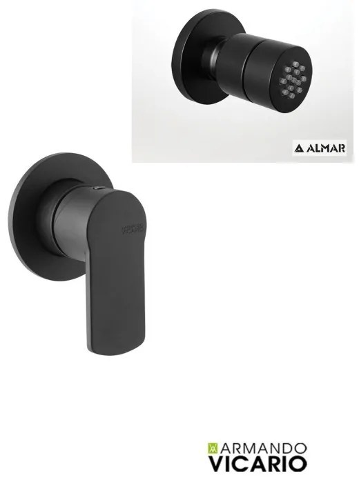 Armando Vicario GLAM Μίκτης εντοιχισμού 1 εξόδου &amp; Jet επίτοιχο ROUND Ø 5εκ Black Matt