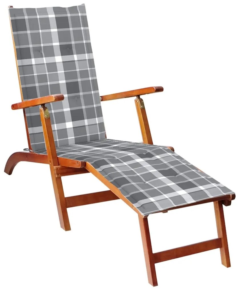 Ξαπλώστρα Εξ. Χώρου με Υποπόδιο Μασίφ Ξύλο Ακακίας & Μαξιλάρι