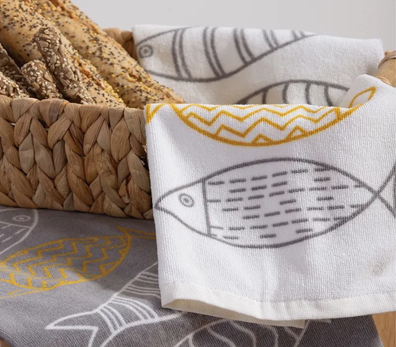 Ποτηρόπανο Βελουτέ Fish Style Ecru 40x60 - Nef-Nef Homeware