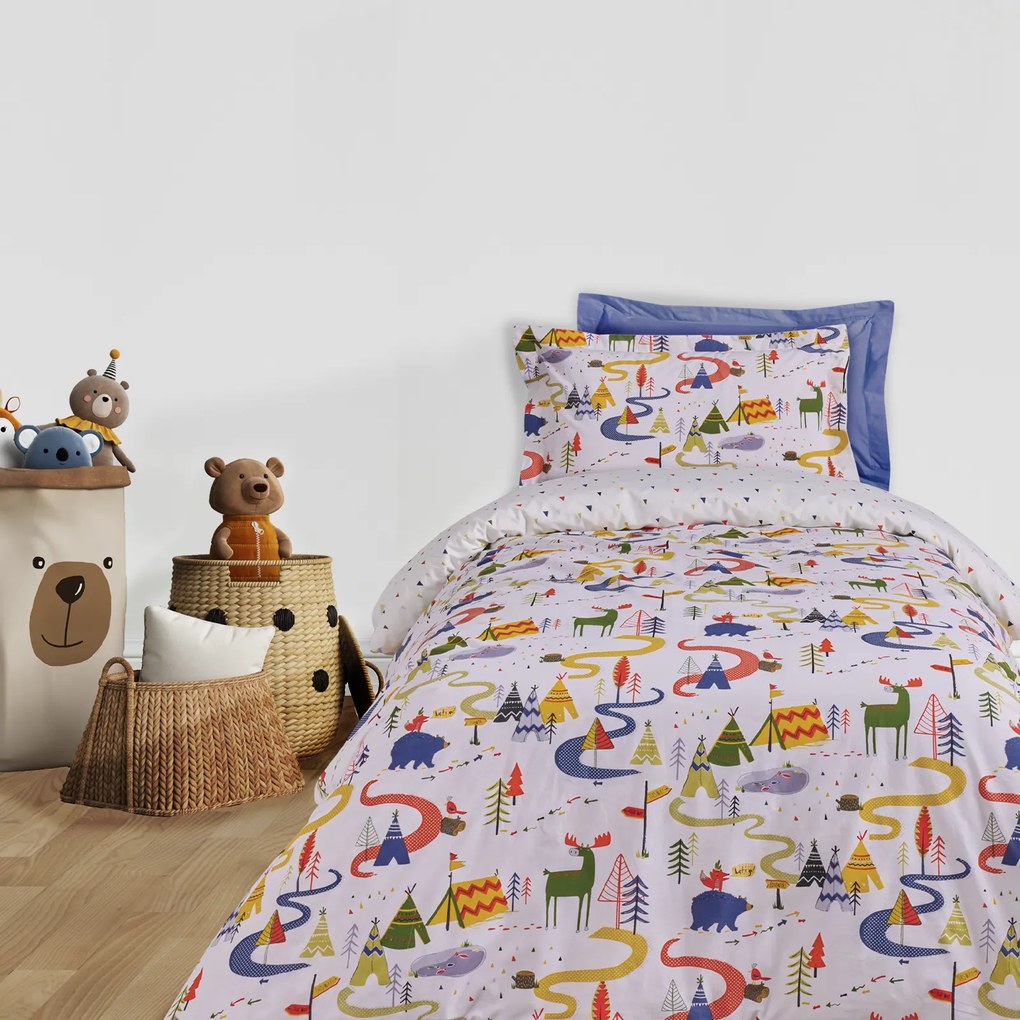 Σετ Σεντόνια Polycotton Μονά 170x260εκ. Kid Line 4927 Μπλε-Πράσινο-Λευκό Das Kids