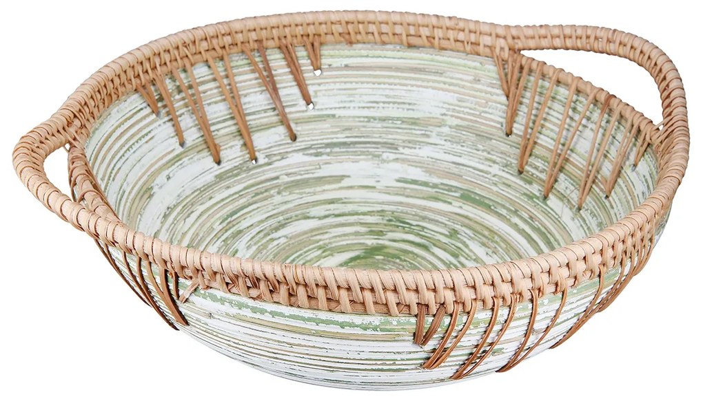 Μπολ Στρογγυλό -Fortaleza- Ριγέ Μπαμπού Rattan Ecru Green 355X30X11Cm 355X30X11Cm