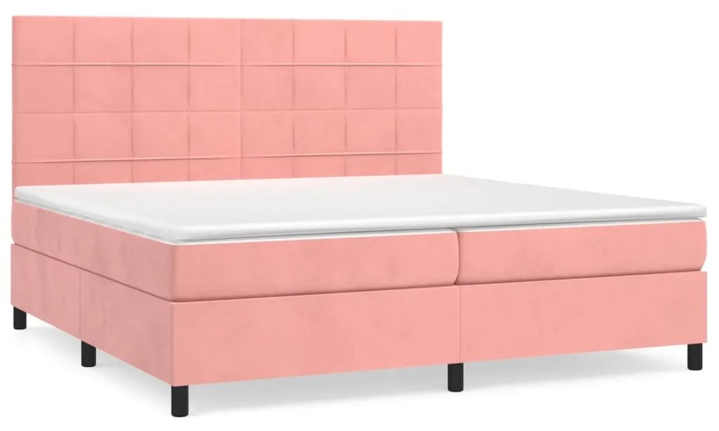 vidaXL Κρεβάτι Boxspring με Στρώμα Ροζ 200x200 εκ. Βελούδινο