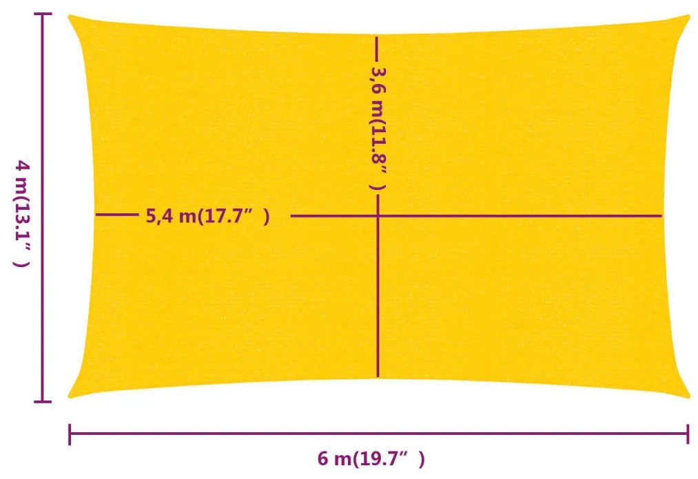 vidaXL Πανί Σκίασης Ορθογώνιο Κίτρινο 4x6 μ. HDPE 160 γρ./μ²