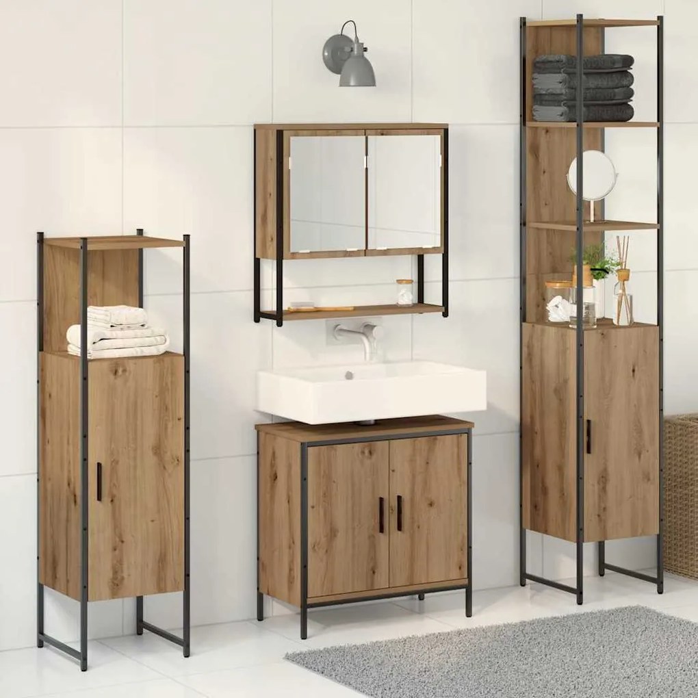 vidaXL Σετ Επίπλων Μπάνιου με αποθήκευση 4 pcs Καφέ 33 x 33 x 185.5 εκ