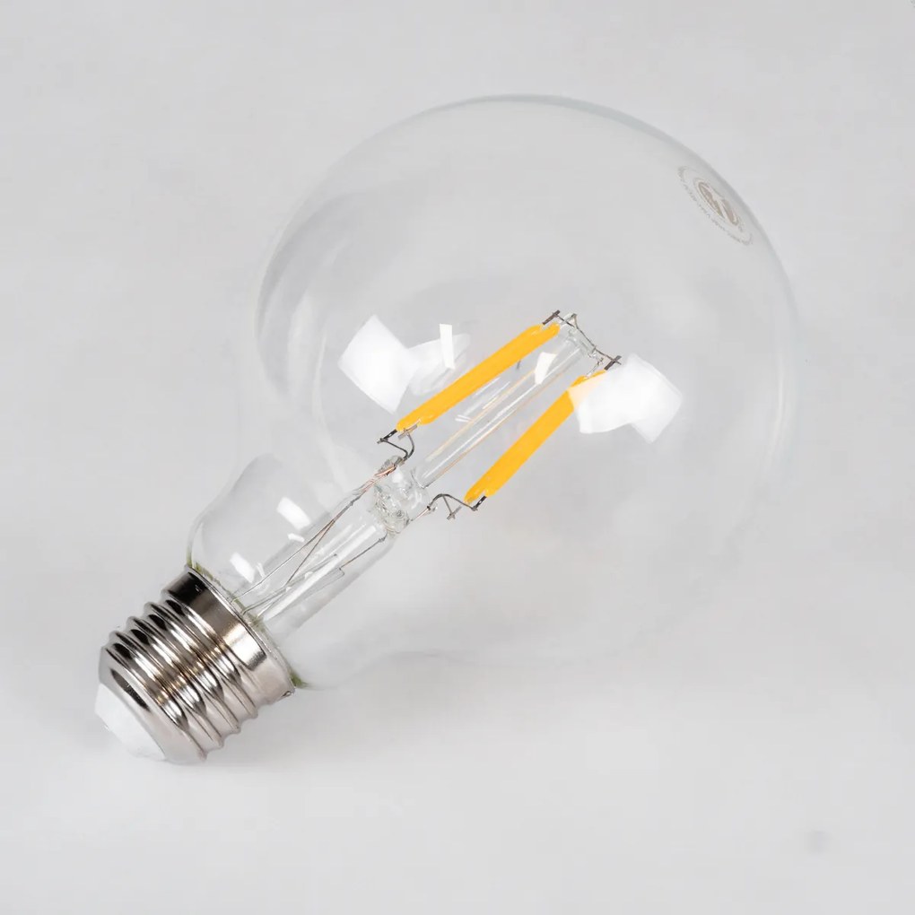 GloboStar 99009 Λάμπα LED Long Filament E27 G95 Γλόμπος 4W 400lm 360° AC 220-240V IP20 Φ9.5 x Υ13.5cm Θερμό Λευκό 2700K με Διάφανο Γυαλί - Dimmable - 3 Years Warranty - 99009