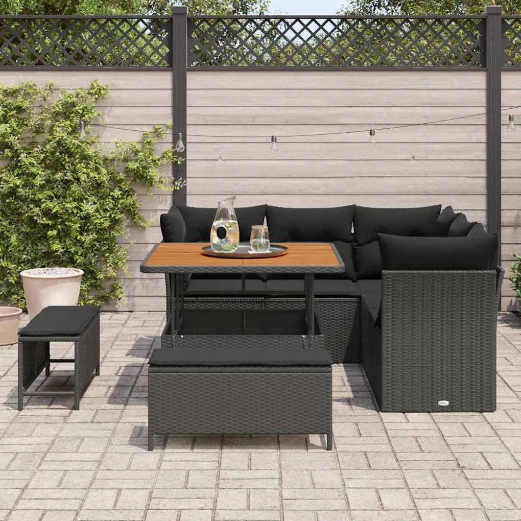 vidaXL Σετ Καναπέ Κήπου Ρυθμιζόμενο ύψος 8 pcs Μαύρο συνθετικό ρατάν