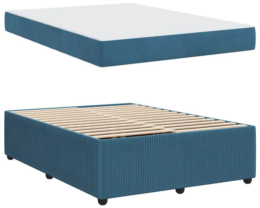 vidaXL Σκελετός κρεβατιού με στρώμα Μπλε 140 x 200 cm Βελούδο