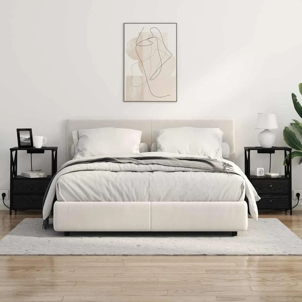 vidaXL Κομοδίνο με Σταθμό Φόρτισης 2 pcs Μαύρη δρυς Επεξεργασμένο ξύλο