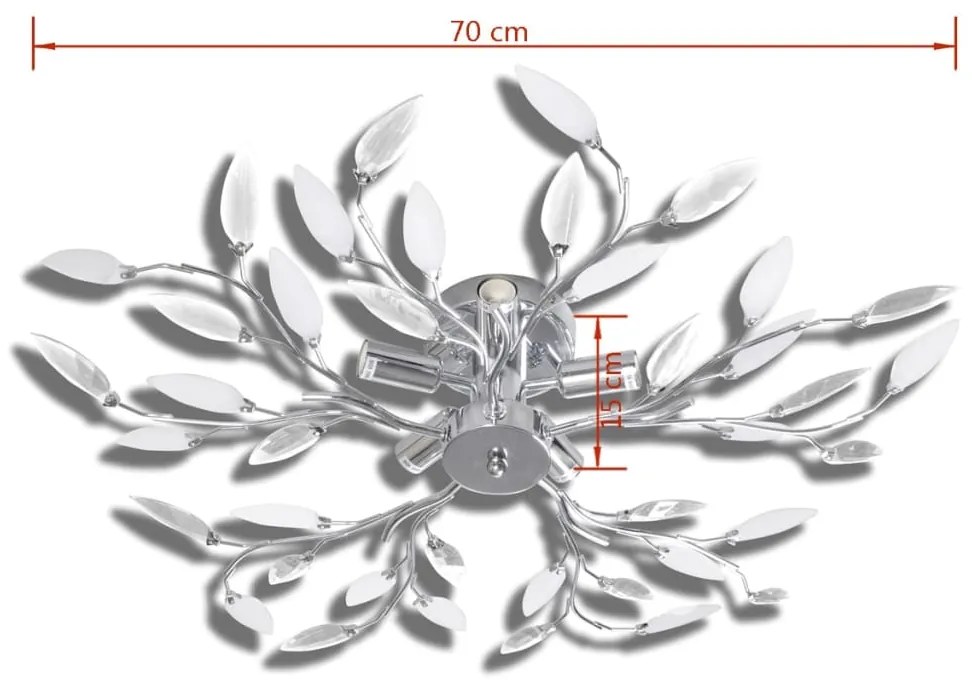 Φωτιστικό Οροφής με Βραχίονες Φύλλων Διάφανο & Λευκό για 5 Λάμπες E14