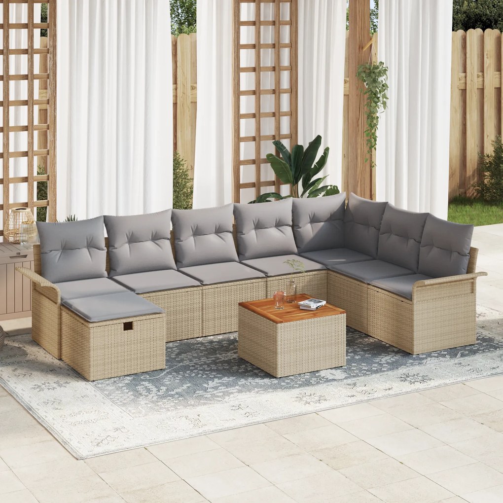 vidaXL Σετ καναπέ vitaXL 9 κομματιών με μαξιλάρια Μπεζ Πολυ Ρατάν
