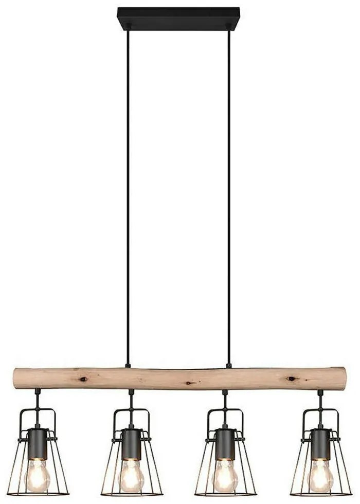 Φωτιστικό Οροφής - Ράγα Jaipur R30614032 4xE27 25W 80x150cm Natural-Black RL Lighting Μέταλλο,Ξύλο