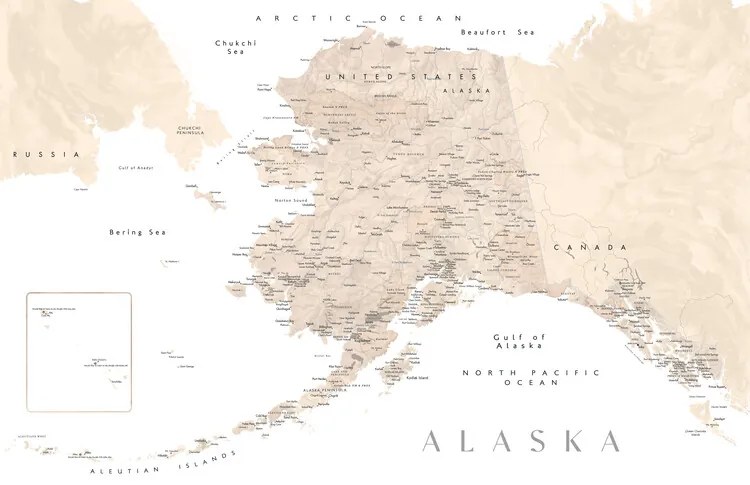 Χάρτης Detailed map of Alaska in neutral watercolor, Blursbyai