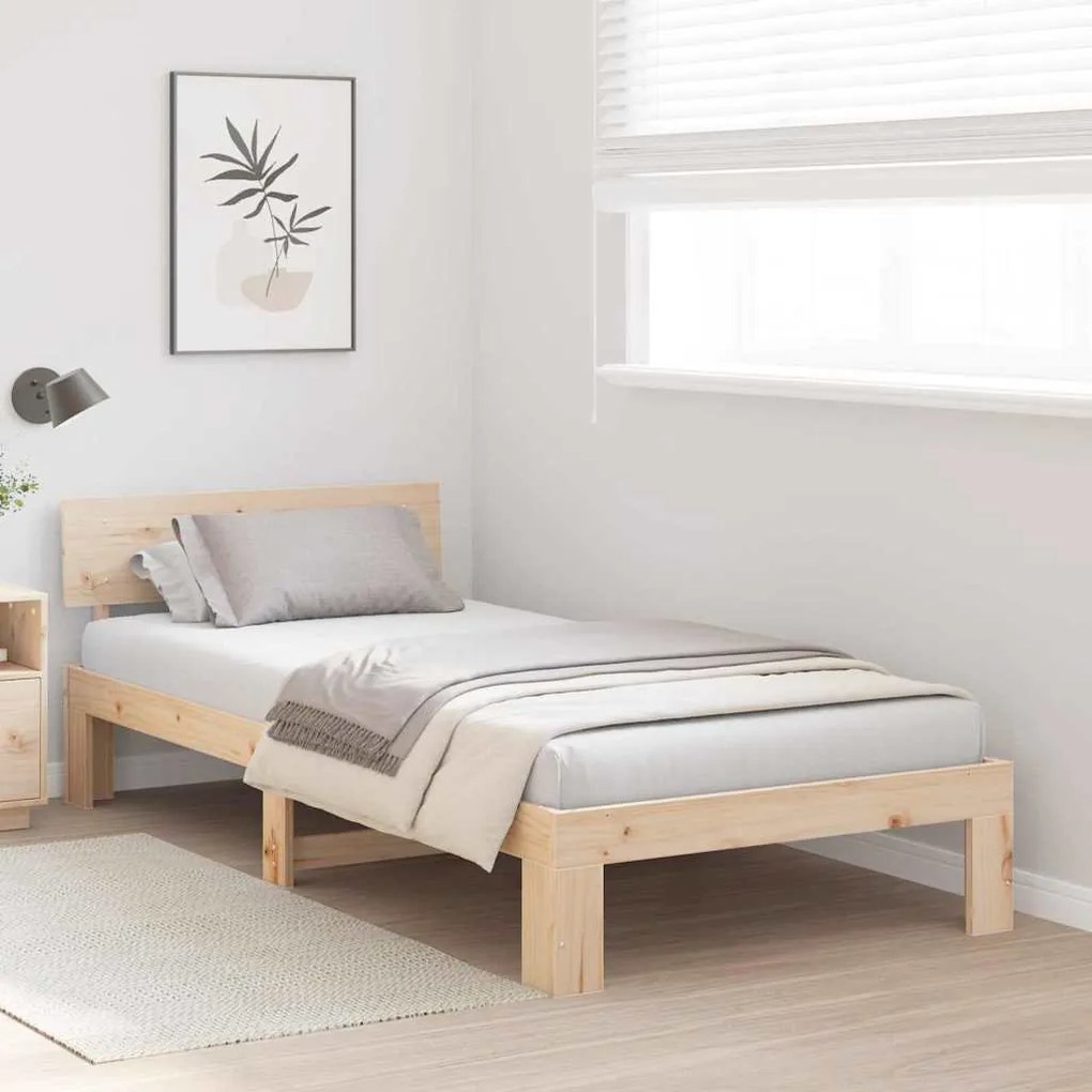 vidaXL Σκελετός Κρεβατιού Καφέ 90 x 190 cm Μασίφ ξύλο πεύκου