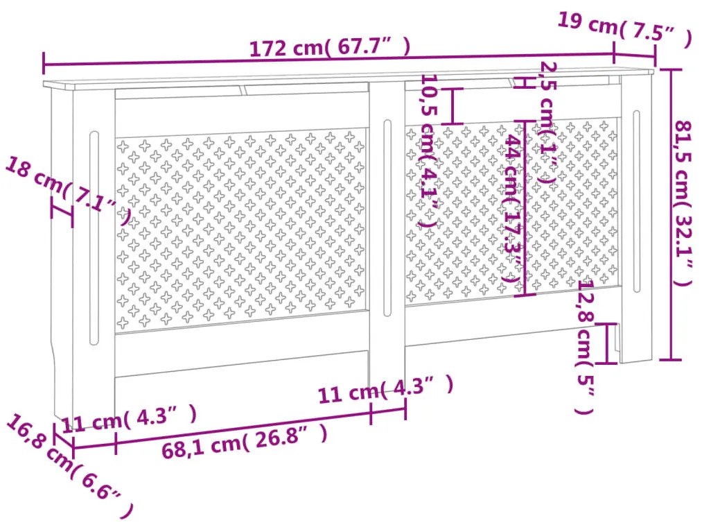 vidaXL Κάλυμμα Καλοριφέρ Λευκό 172 x 19 x 81,5 εκ. από MDF