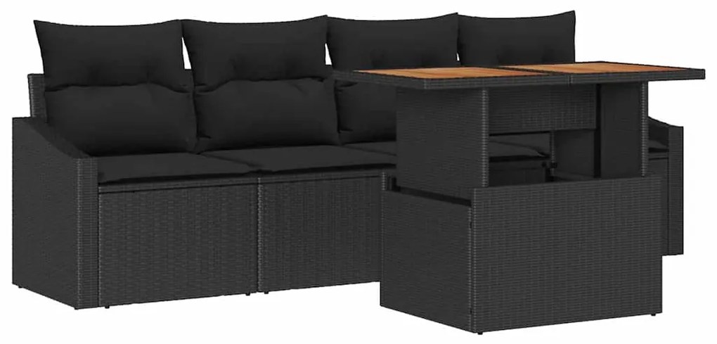 vidaXL Σετ Καναπέ Κήπου με μαξιλάρι 5 pcs Μαύρο Πολυ ράταν