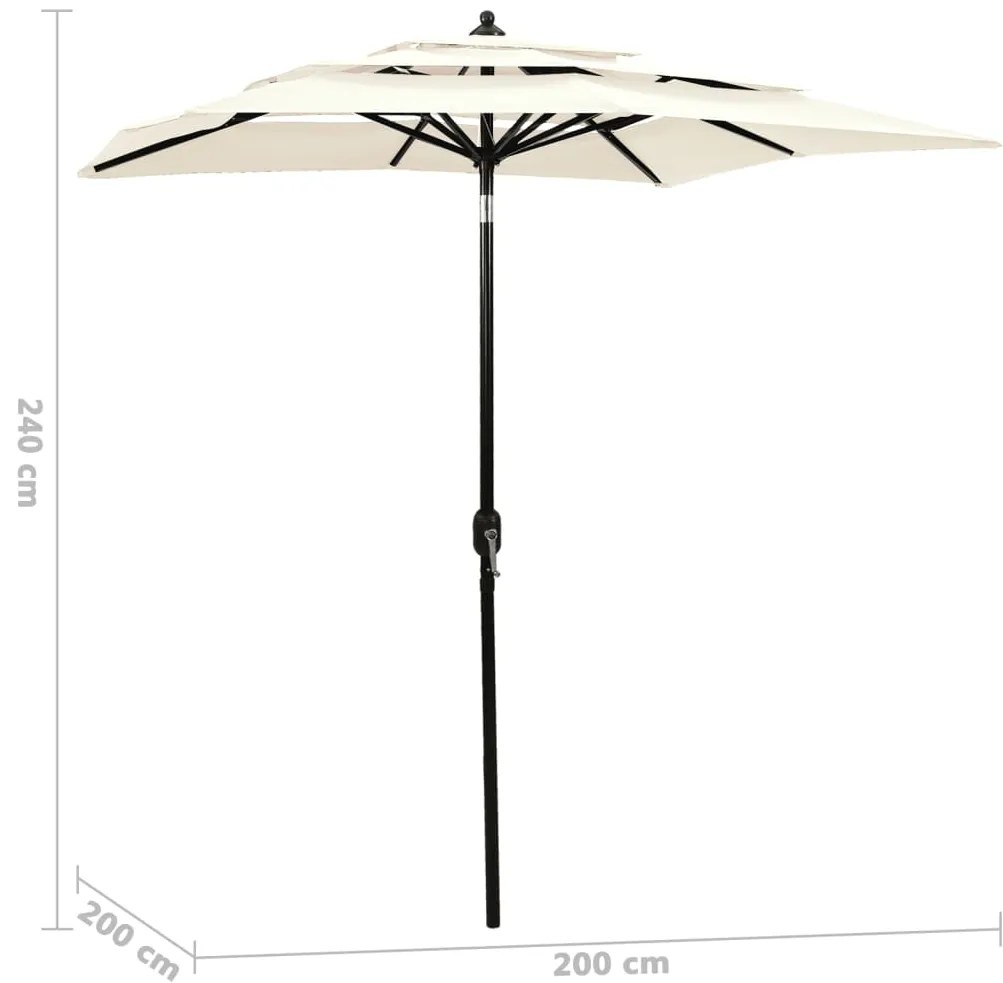 vidaXL Ομπρέλα Κήπου 3 Επιπέδων Λευκό της Άμμου 2x2μ. Ιστό Αλουμινίου