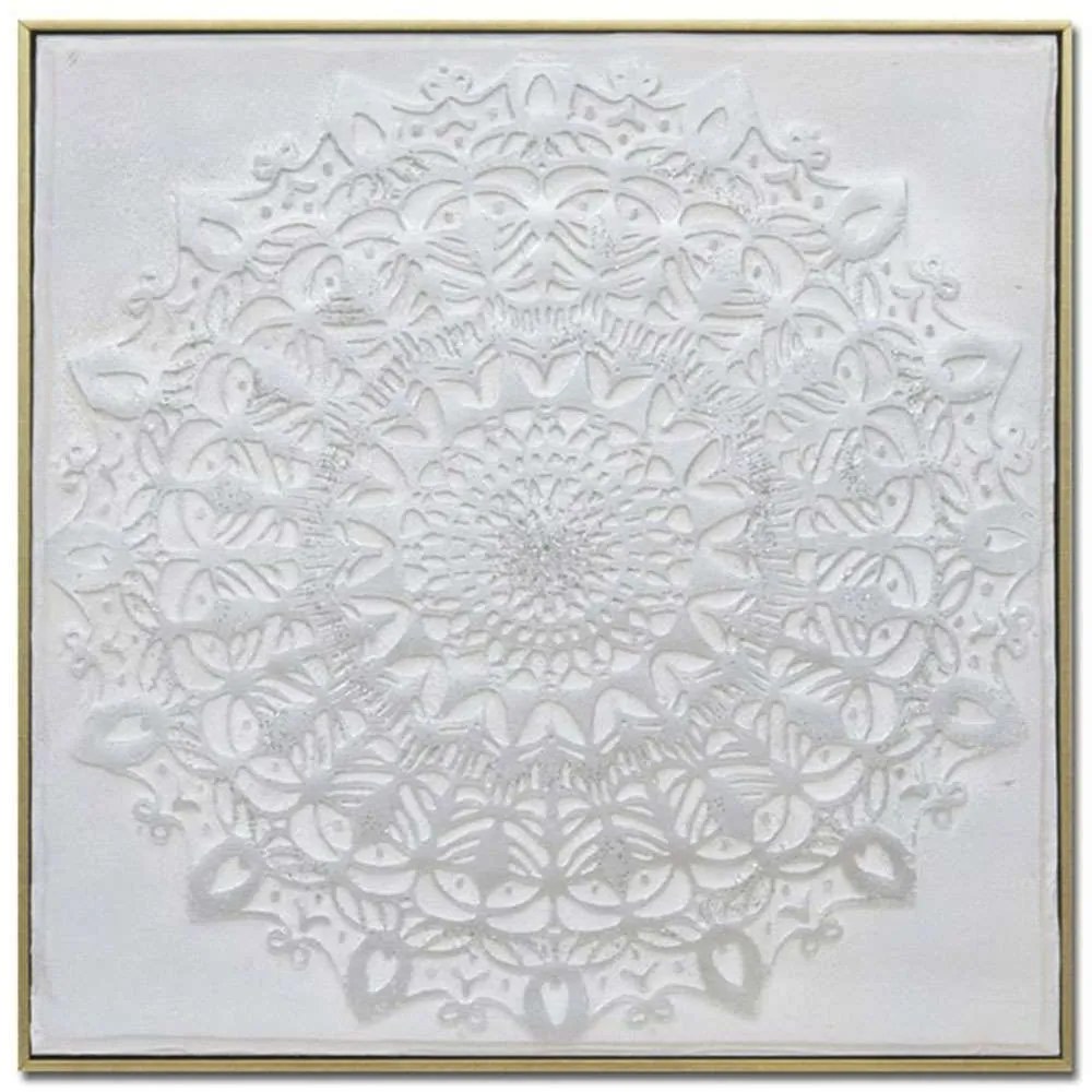 Πίνακας Καμβάς Mandala 016282 62x5x62cm White-Gold Square Ξύλο, Καμβάς