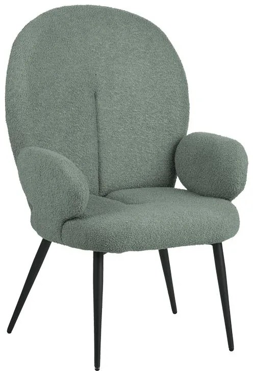 Πολυθρόνα Qarar με υποπόδιο μπουκλέ ύφασμα σε μέντα απόχρωση με μαύρα μεταλλικά πόδια 67.5x67.5x106εκ 67.5x67.5x106 εκ.