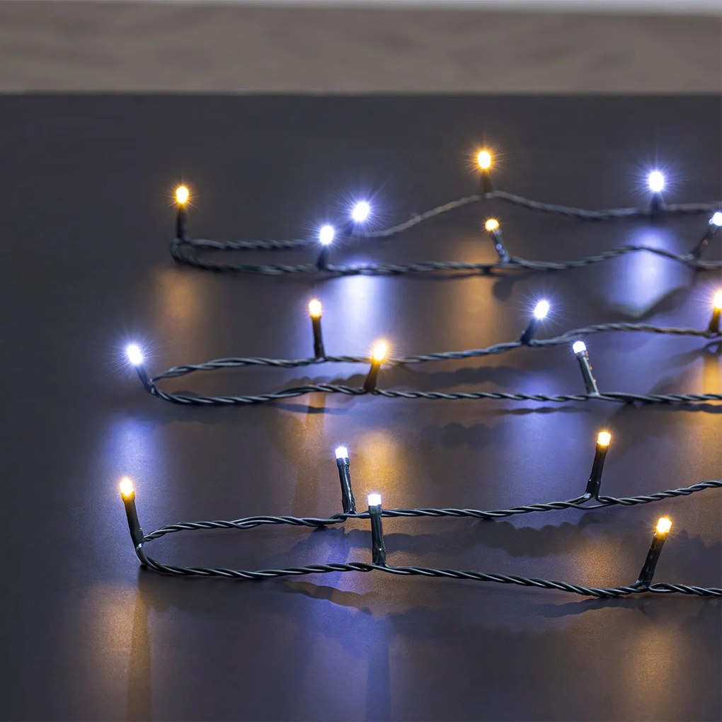 Χριστουγεννιάτικα Λαμπάκια 80 Led Σε Σειρά 8μ Θερμό &amp; Ψυχρό Λευκό Με 8 Προγράμματα F-R 877700N