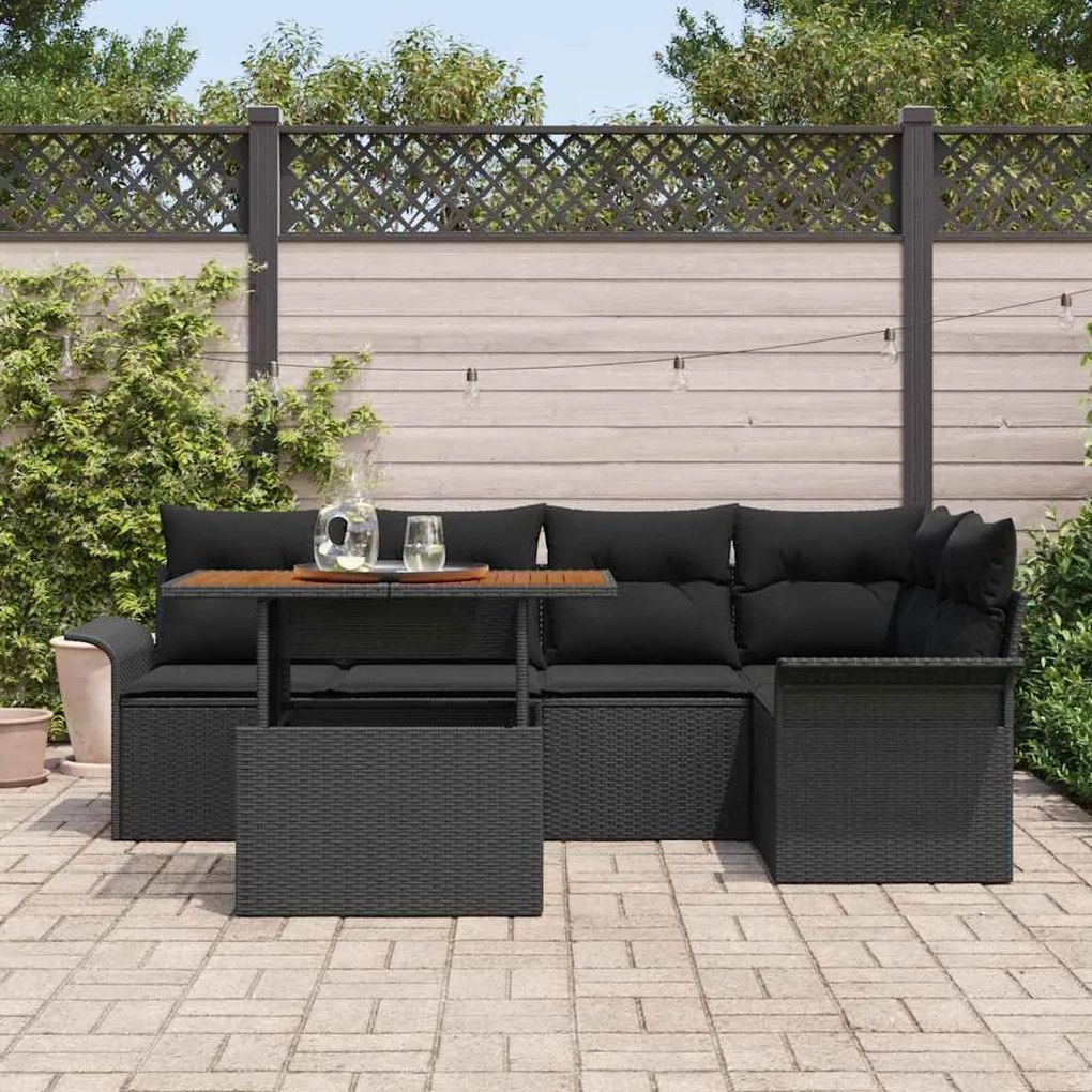 vidaXL Σετ Καναπέ Κήπου με μαξιλάρι 6 pcs Μαύρο 100 x 55 x 73 εκ