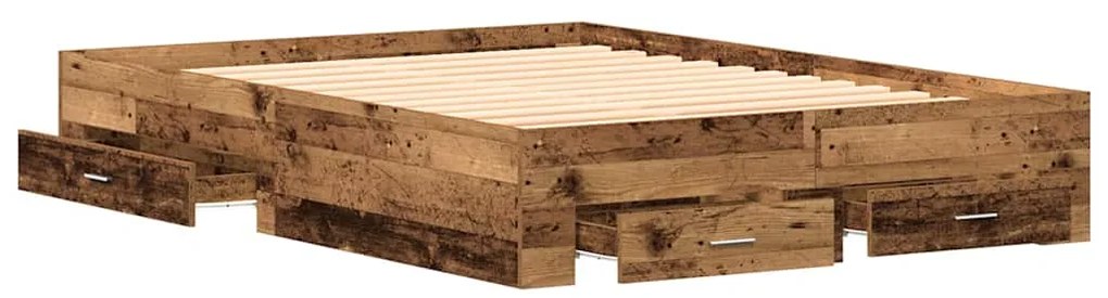 vidaXL Κρεβάτι με Συρτάρια Παλαιό ξύλο 140 x 190 cm Επεξεργασμένο ξύλο