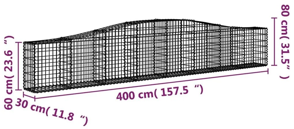 Συρματοκιβώτια Τοξωτά 3 τεμ. 400x30x60/80 εκ. Γαλβαν. Ατσάλι - Ασήμι