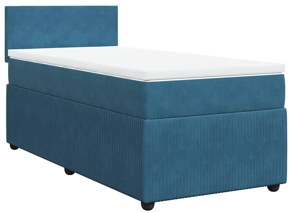 vidaXL Κρεβάτι Boxspring με Στρώμα Μπλε 80 x 200 εκ. Βελούδινο