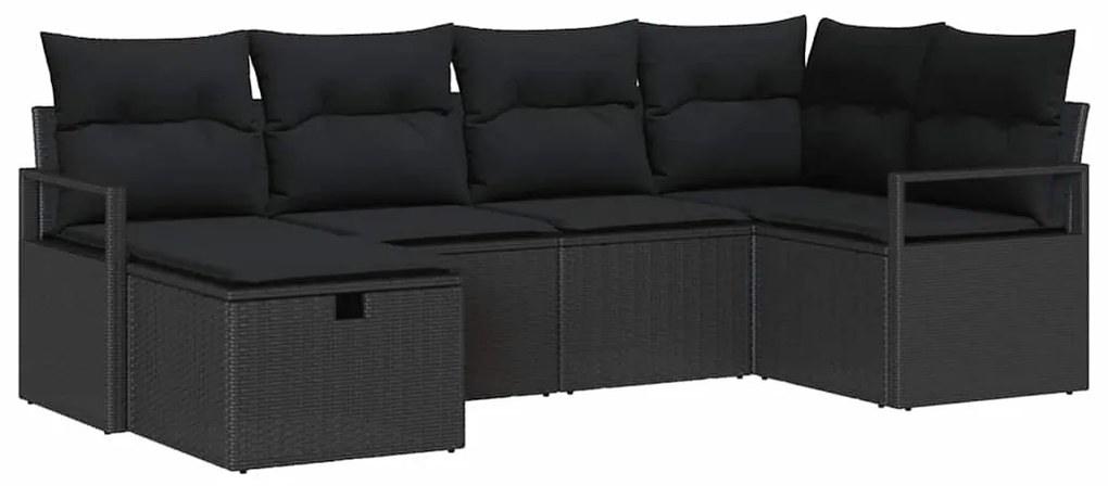 vidaXL Σετ Καναπέ Κήπου με μαξιλάρι 6 pcs Μαύρο Πολυ ράταν
