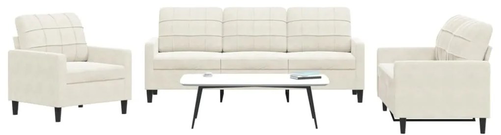 vidaXL Πολυθρόνες Σετ 3 Τεμαχίων Κρεμ από Βελούδο με Μαξιλάρια