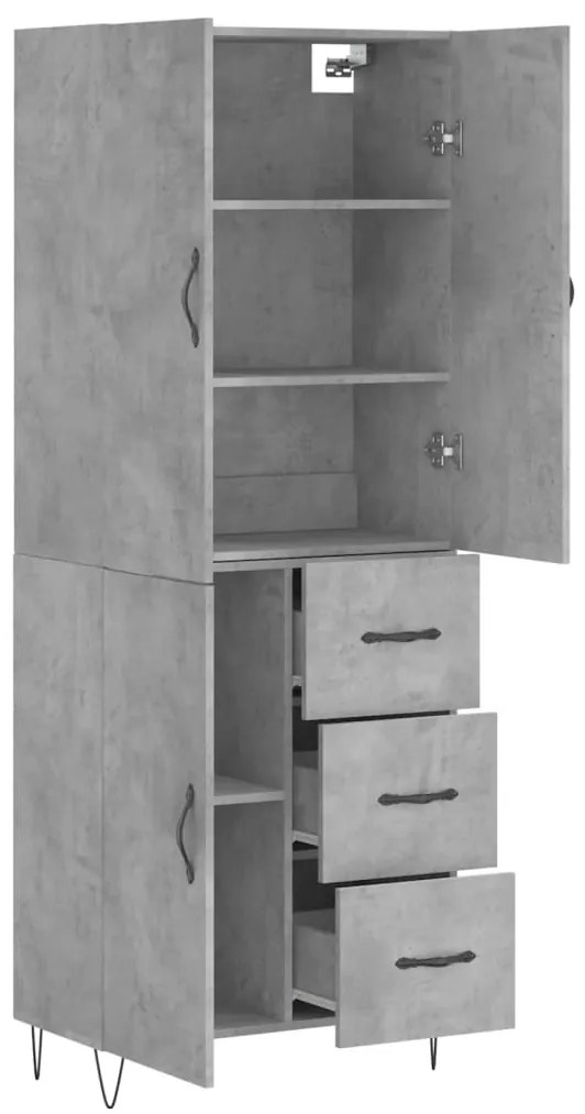 vidaXL Ντουλάπι Γκρι Σκυροδέματος 69,5x34x180 εκ. Επεξεργασμένο Ξύλο